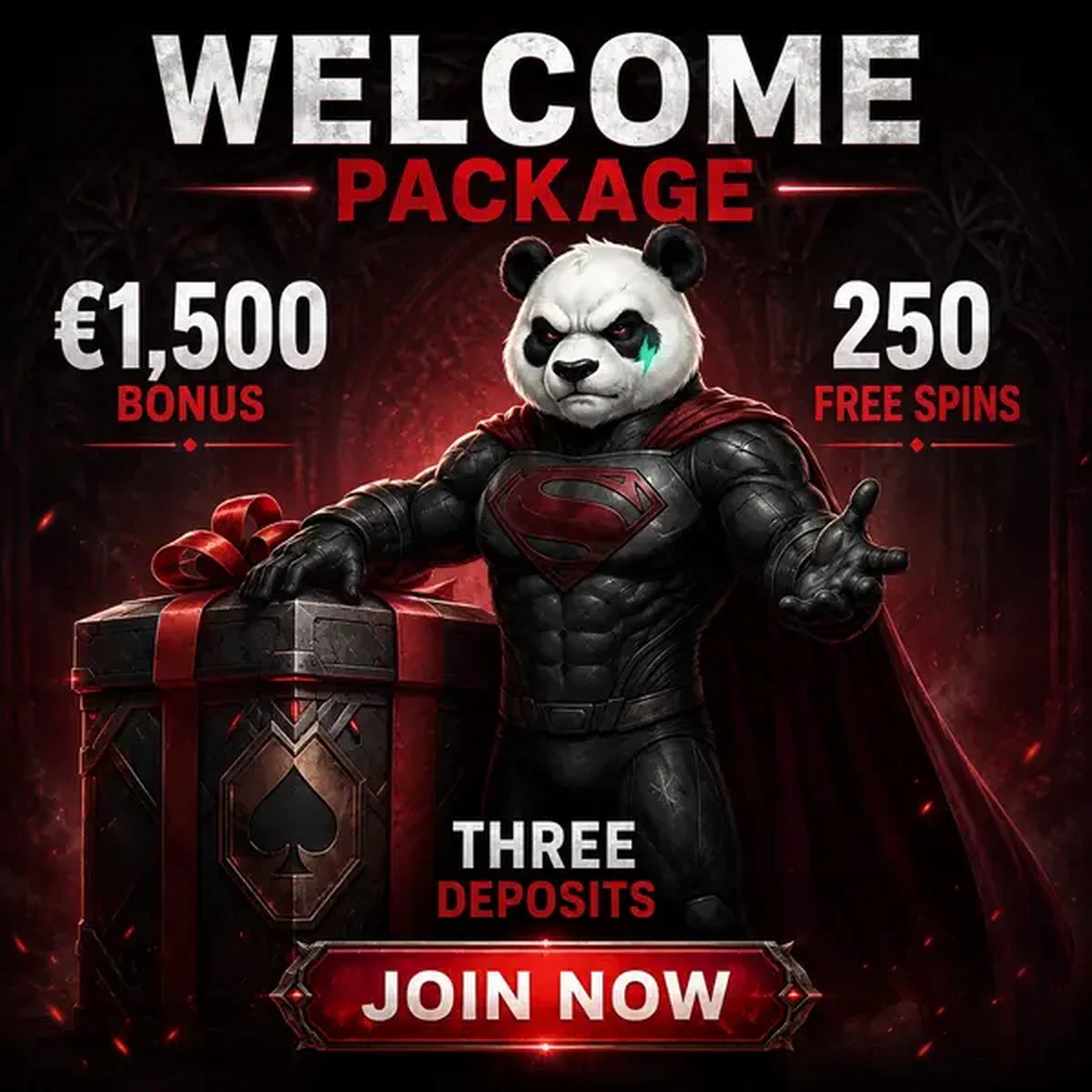 Bruno el Panda invitando a nuevos jugadores a registrarse en Bruno Casino con tesoro de bonos desbordante