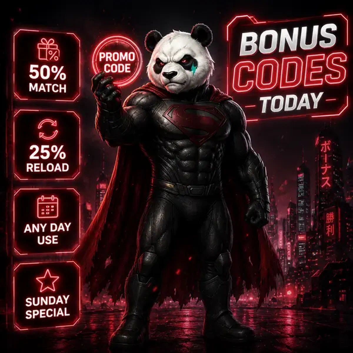 Bruno el Panda muestra códigos de bono en el centro promocional activo de Bruno Casino