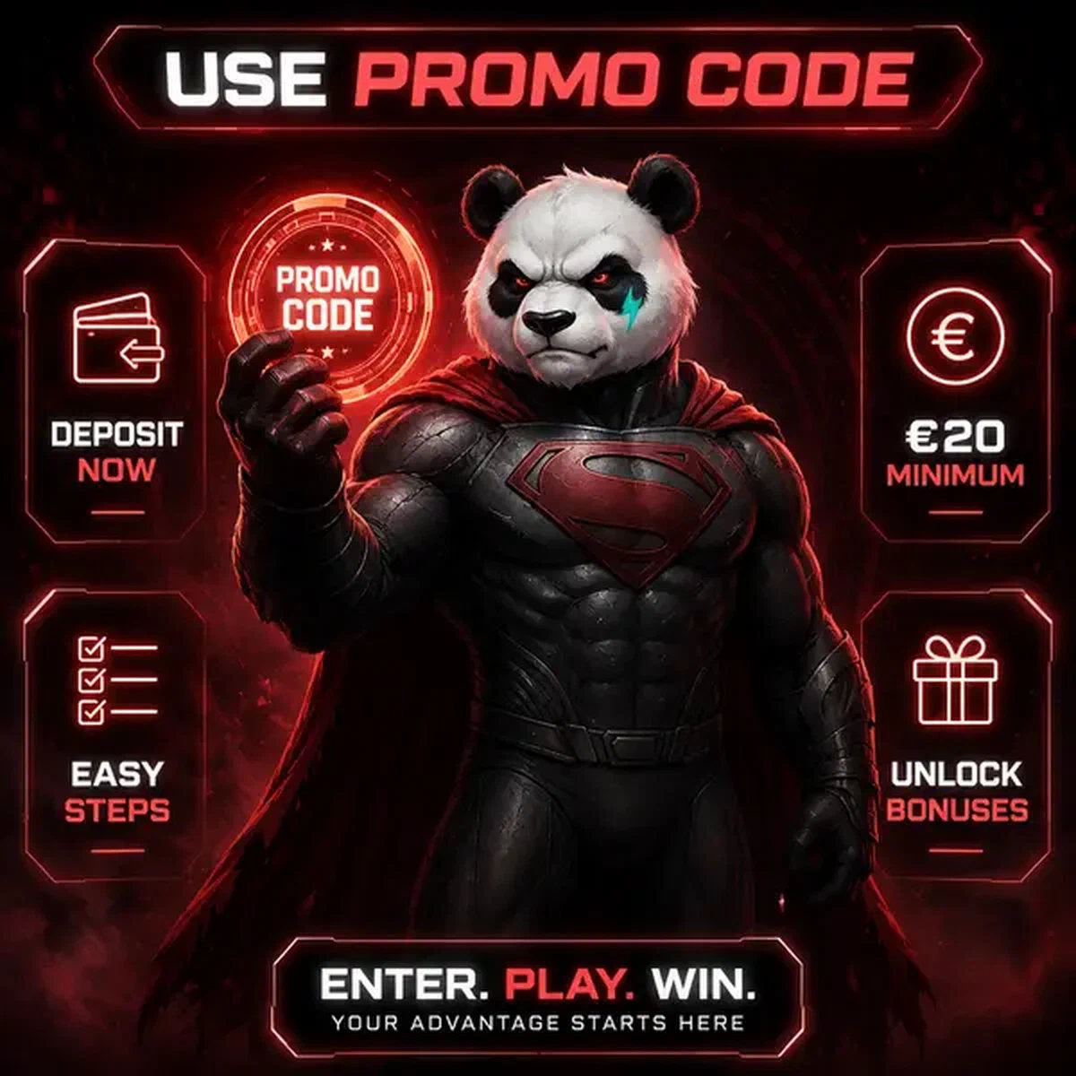 Bruno el Panda señalando la pantalla de entrada de código promocional en la caja de Bruno Casino
