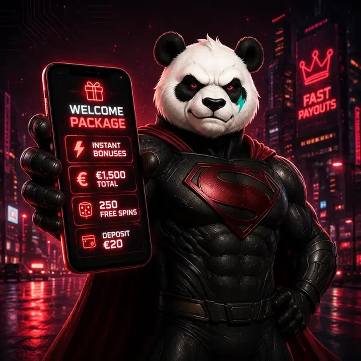 Bruno el Panda mostrando bonos de aplicación móvil en pantalla de smartphone brillante